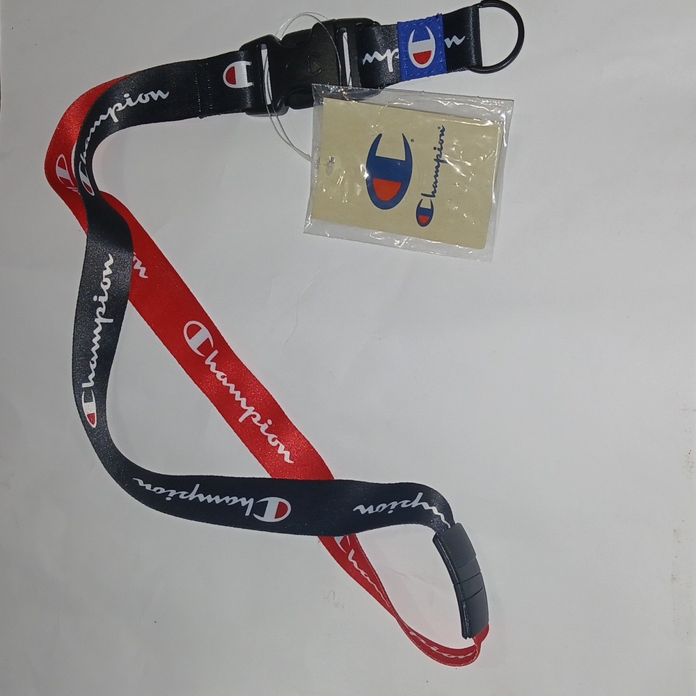 Champion script lanyard black red white nwt